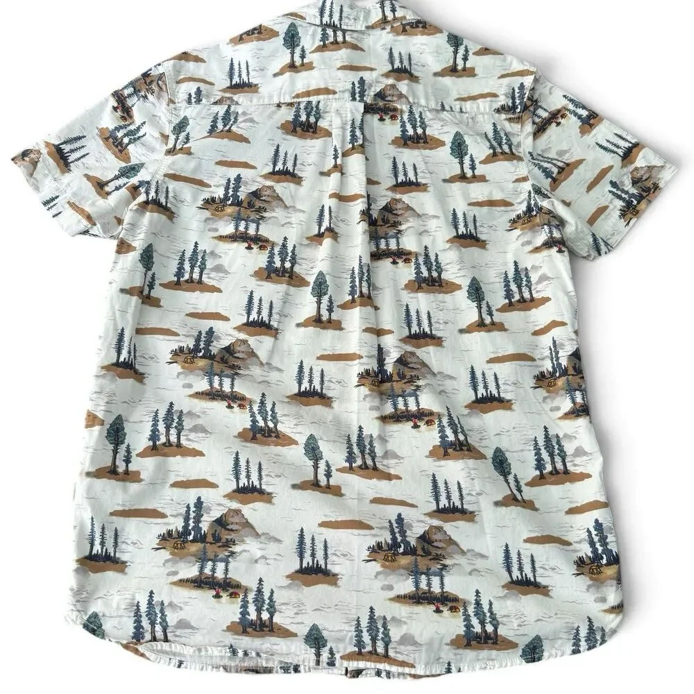 The North Face Baytrail Shirt Men M White Camp Scenic Print AOP Outdoor Nature